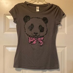 Medium Gray Tee with Shimmery Panda and Pink Zebra Bow Tie